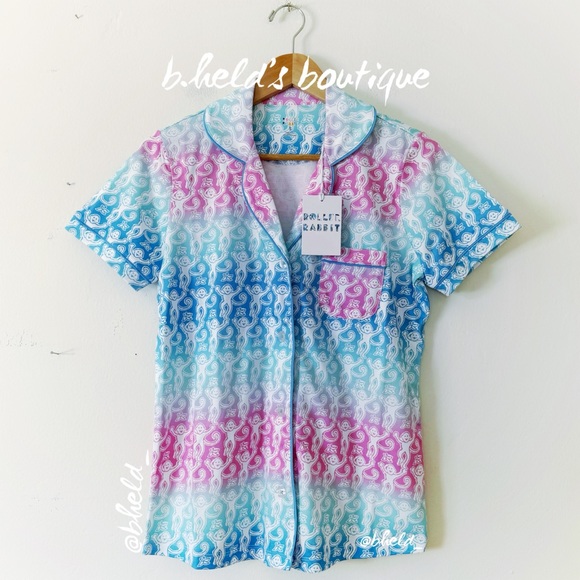 Roller Rabbit Ombre Monkey Polo Pajamas in Multi Cotton Candy Skies Size S NWT - Picture 5 of 17